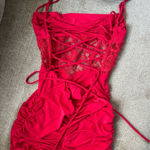 Lucy in the sky Sequin Lace Corset Dress in Red - Picture 4 of 5